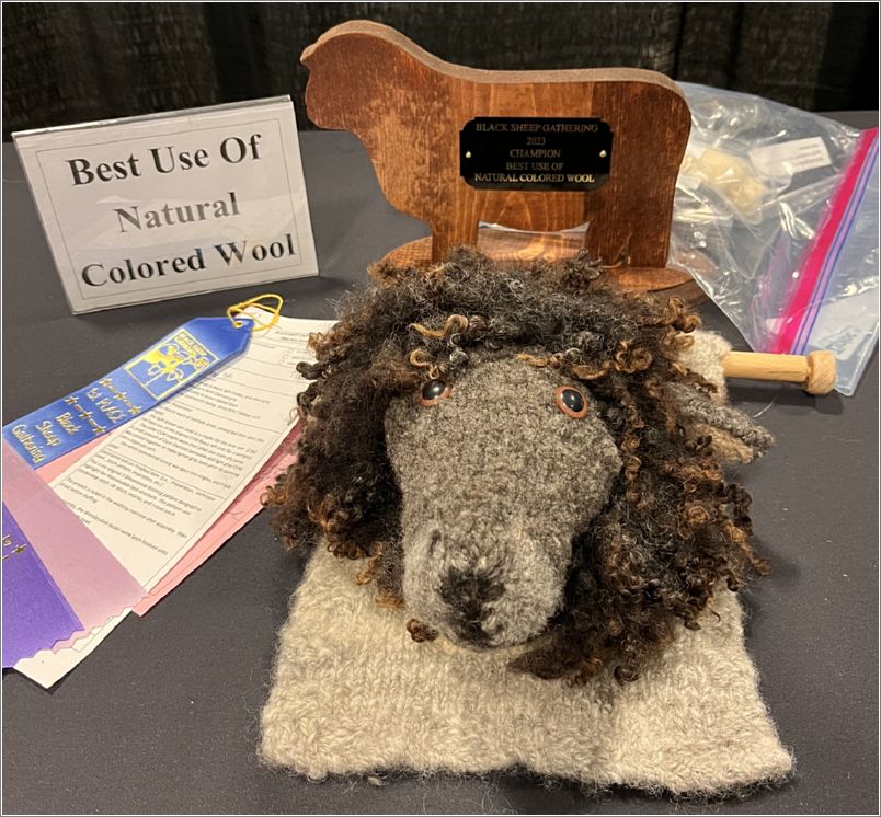  Eileen Sibelius’ sheep head wall hanging won the Best Use of Natural Colored Wool award. Photo: Leslie Martin.